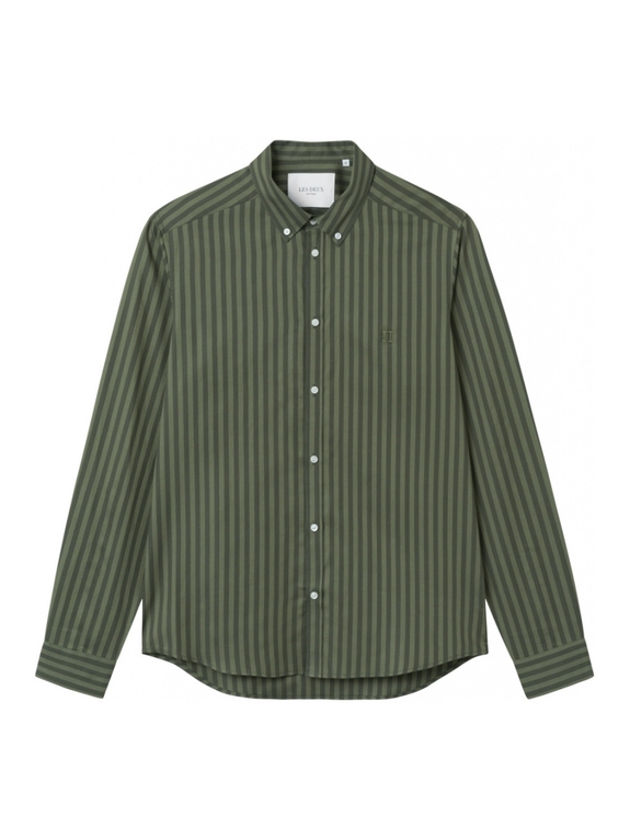 Les Deux Christoph Stripe Poplin shirt - Lichen Green